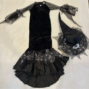 Chasing Fireflies Wishcraft Costume Black Spiderweb Witch Dress & Hat Girls 10